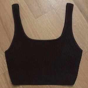 Aritzia Brown Ribbed Square-Neck babaton cropped top